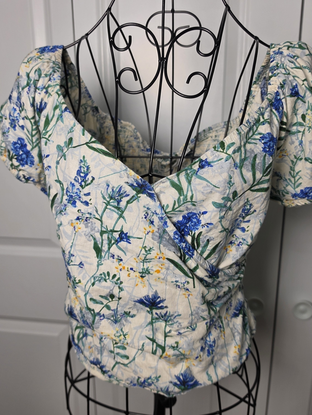 ASTR Floral Linen Puff Sleeve Cottagecore Top XL
